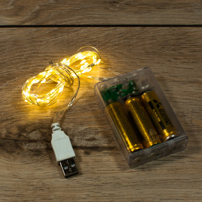 Гирлянда светящаяся проволока тёпло-белая с питанием от батареек+USB (5 метров) Гирлянда светящаяся проволока тёпло-белая с питанием от батареек+USB (5 метров)