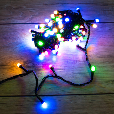 Гирлянда разноцветная на черном проводе, 7м, 100LED