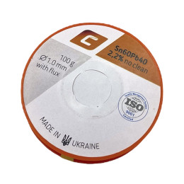 Припій Sn60Pb40 1mm 183°С 100 г. (ПОС-60Ф) Припій Sn60Pb40 1mm 183°С 100 г. (ПОС-60Ф)